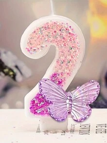 1 pieza Vela de cumpleaños con purpurina, retazos y diseño de mariposa y números, decoración para boda y fiesta - Rosa - Ver 4