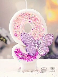 1 pieza Vela de cumpleaños con purpurina, retazos y diseño de mariposa y números, decoración para boda y fiesta - Rosa - Ver 11