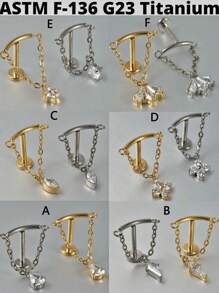 1PC Cubic Zirconia Dangle G23 Solid Titanium Cartilage Earrings Stud 16G Internally Threaded Chain Cz Flower Helix Ear Tragus Piercing Jewelry