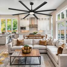 96 Inch Ceiling Fans With LED Light And Remote, Large Fan Light With 6 Speed And Reversible Quiet Motor For Home Livingroom Decor - Black - View 1