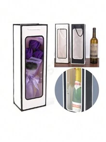 1 个带窗口礼品袋，可容纳单瓶葡萄酒，适合生日、乔迁或宴会、圣诞节情人节 - 彩色 - 查看 7