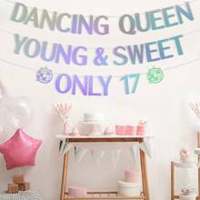 1 件 Young&Sweet Only 17 横幅，17 岁生日快乐派对装饰，舞蹈女王 17 岁生日派对装饰全息图案，圣诞节 - 1pc - 查看 3