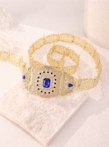 1pc Adjustable Length Moroccan Style Waist Chain, Women's Robe Metal Belt With Rectangular Rhinestone Inlay, Suitable For Wedding, Party, Festival, Ramadan Outfit Accessory - Waist Chain - View 13