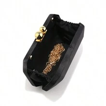 Luxury Satin Golden Metal Evening Bags Chain Shoulder Clutch Bag Ladies Party Wedding Event Handbags Casual Female New Arrival Purse - Black - View 6