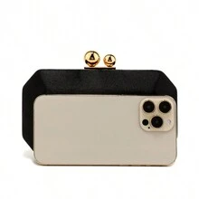 Luxury Satin Golden Metal Evening Bags Chain Shoulder Clutch Bag Ladies Party Wedding Event Handbags Casual Female New Arrival Purse - Black - View 2