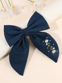 1 chiếc nơ cài tóc thủy thủ màu xanh nước biển cho bé gái, kẹp tóc cá sấu thêu hoa cúc có đuôi, kẹp tóc nơ vải hoa cúc màu trơn, kẹp tóc nơ thêu hoa, kẹp tóc nơ hoa cúc thanh lịch, phụ kiện tóc thời trang cho nữ - Màu xanh hải quân - Xem 13