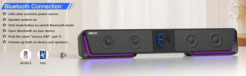Jeecoo A40 PC Speakers Computer Sound Bar For Desktop Monitor Laptop ...
