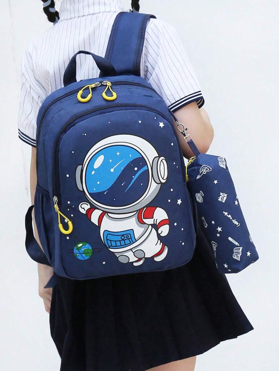 New Arrival Fashionable Cartoon Design Backpack With Small Pouch - Navy Blue - View 1