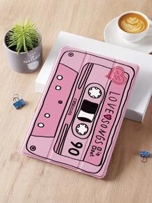 淡粉色 1 件心形磁带图案平板电脑保护壳，防摔，带笔槽，睡眠/唤醒功能，兼容三星、华为、小米和 iPad