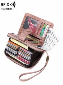 Cartera pequeña segura con bloqueo - Gran capacidad con monedero vintage con cremallera y muñequera - Cartera multifunción con múltiples ranuras para tarjetas para hombres y mujeres Monedero con cremallera y estilo vintage hueco como regalo (Rosa)