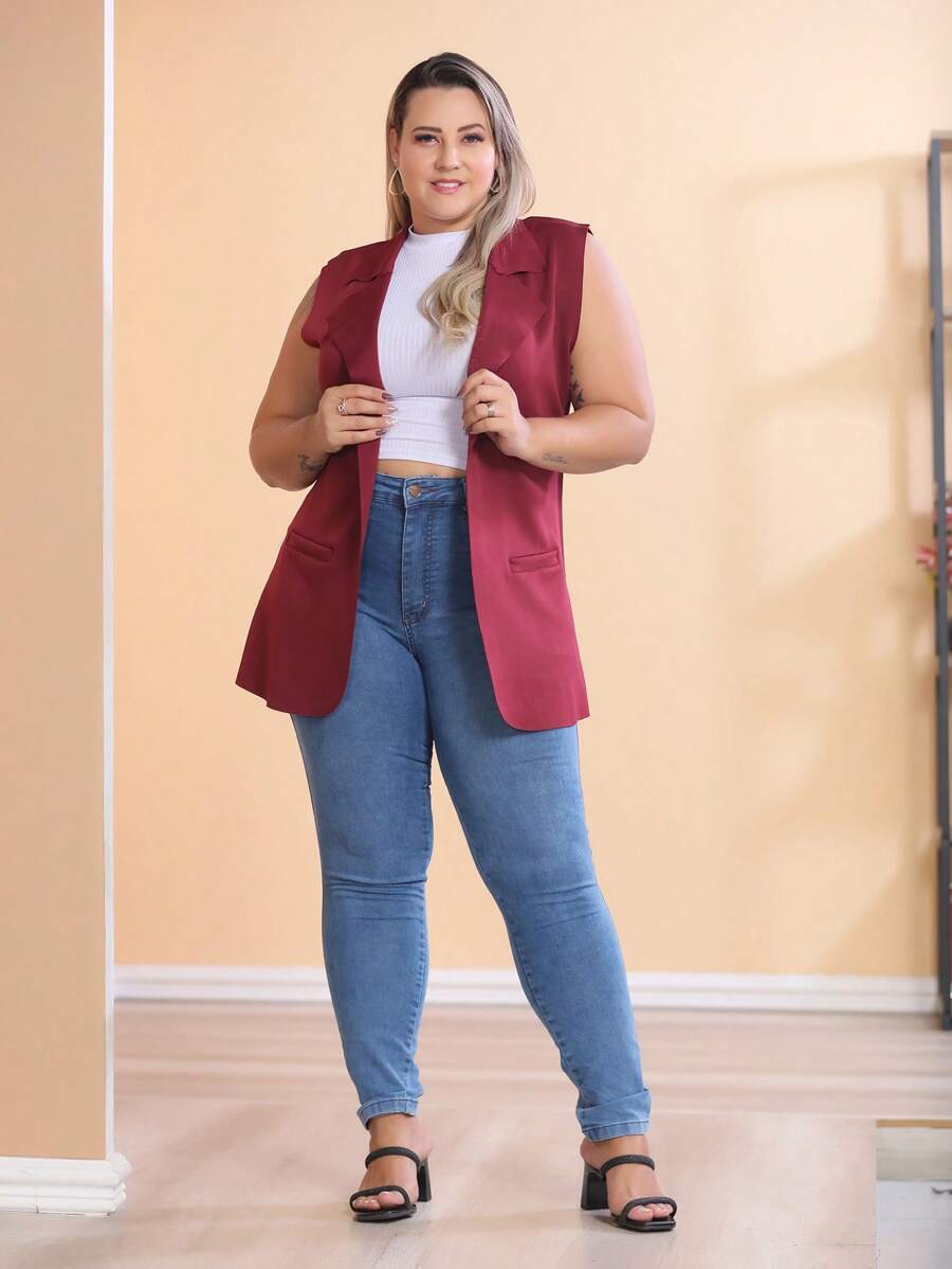 Max Women's Plus Size Long Neoprene Vest Launch - 酒紅色 - 查看 1