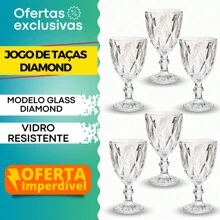 6 Copos Transparente Taças Diamante 260ml Para Agua Vinho