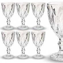 6 Copos Transparente Taças Diamante 260ml Para Agua Vinho