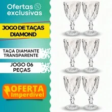 6 Copos Transparente Taças Diamante 260ml Para Agua Vinho