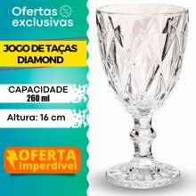 6 Copos Transparente Taças Diamante 260ml Para Agua Vinho
