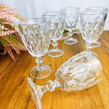 6 Copos Transparente Taças Diamante 260ml Para Agua Vinho