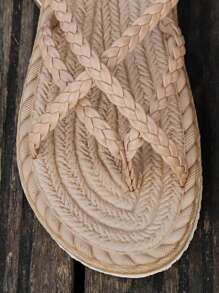 女士编织平底人字拖，圆头休闲拖鞋，轻便户外沙滩鞋，套脚休闲女士拖鞋