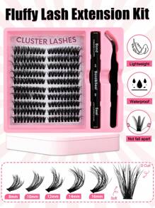 200pcs DIY Eyelash Extension Kit, 8-16mm Mixed Length Individual Lashes Cluster Set, Fluffy C-Curl Eyelash Extension Kit, Includes Lash Glue, Sealant And Eyelash Extension Tools For Easy At-Home Application - Black - View 3