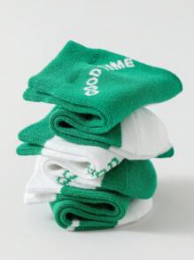 5pairs Children Seamless Socks, Striped & Letter Print, Mesh, For Boys, Spring & Summer, (1-2),(2-3),(3-8)Years - Multicolor - View 6