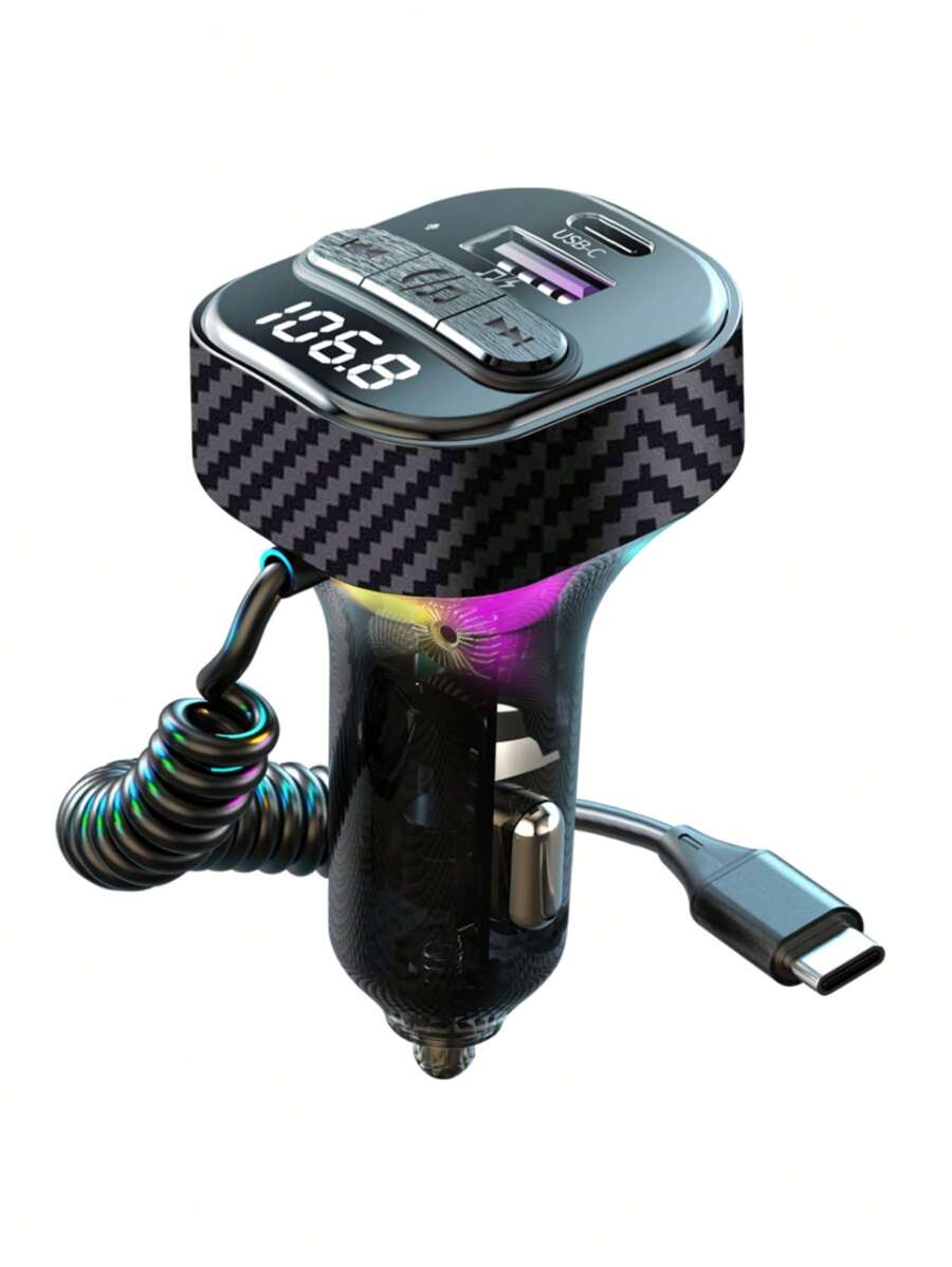 YITUMU Trasmettitore FM bluetooth 5.3 per auto, adattatore per auto Bluetooth con cavo di ricarica Type-C PD (30W) e porta USB, trasmettitore radio FM wireless, supporto riproduttore MP3, chiamate vivavoce, retroilluminazione LED, U Disk