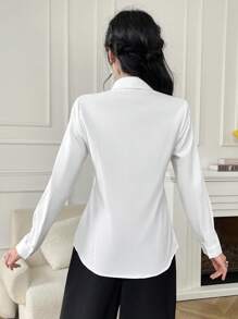 Women's Solid Color Long Sleeved Business Interview Commuting Casual Relaxed Feeling Simple Spring Summer Autumn Shirt - 白色 - 查看 3
