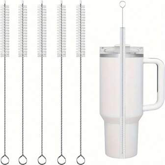 12/9 Inch Drinking Straw Cleaning Brush, Stainless Steel Long Handle Nylon Pipe Tube Strong But Soft Bristles Cleaner Brush For Mug 40/30/20 Oz