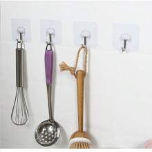 100pcs Super Sticky Transparent Wall Hooks, Removable No Drill Hooks For Kitchen, Bathroom, Bedroom, Living Room, Multi-Function Hooks, Suitable For Party, Christmas, Valentine's Day Decor, Minimalist, Wedding Decor, Boho, Bathroom & Kitchen Accessories, Home Decoration