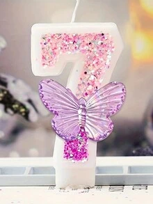 1 pieza Vela de cumpleaños con purpurina, retazos y diseño de mariposa y números, decoración para boda y fiesta - Rosa - Ver 12