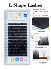 yelix 12 Rows L Curl Series Individual False  Eyelashes Extensions L L+ LC LD LU (M) Curl Faux Mink Classic Lash Soft And Natural 0.07mm 0.10mm Thickness 8-15mm Mixed Lengthslash Clusters,Eyelash Clusters,Individual Eyelashes,Lashes,Fake Lashes - Black - View 4
