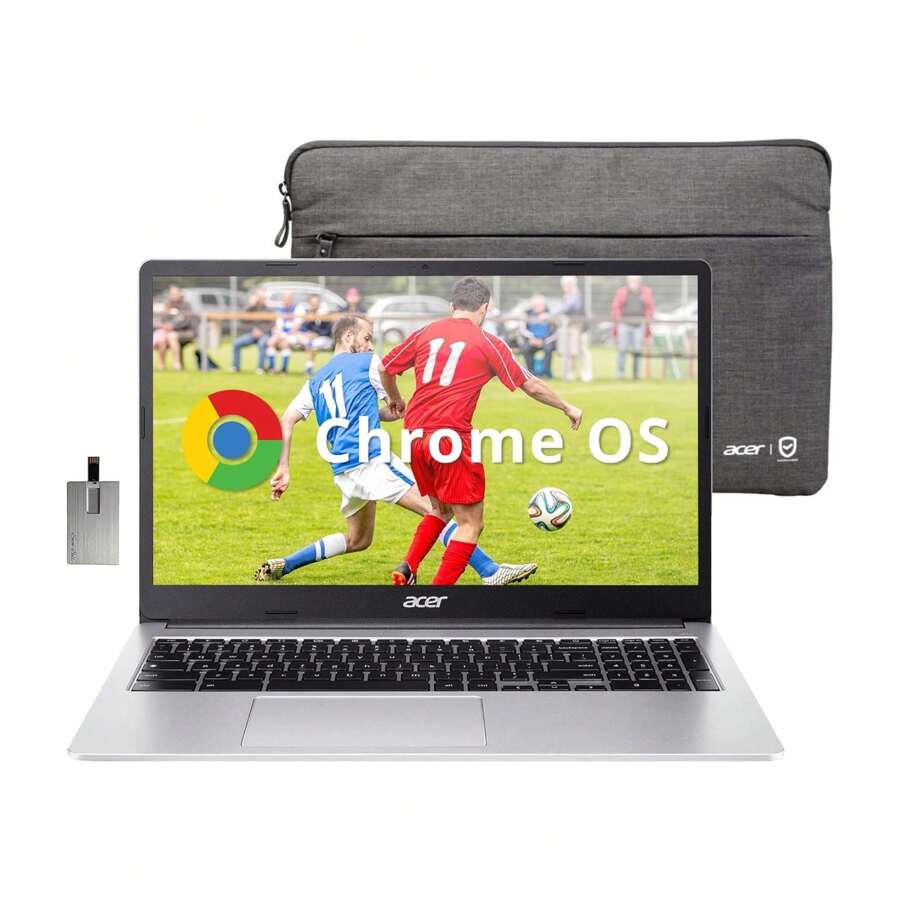 Chromebook 15.6" Full HD IPS Display, Intel Celeron N4500, 4GB LPDDR4 RAM, 64GB EMMC, Intel UHD Graphics, Numeric Keypad, WiFi 6, HD Webcam, Chrome OS, Pure Silver, 128GB Hotface USB Card - 銀色 - 查看 1