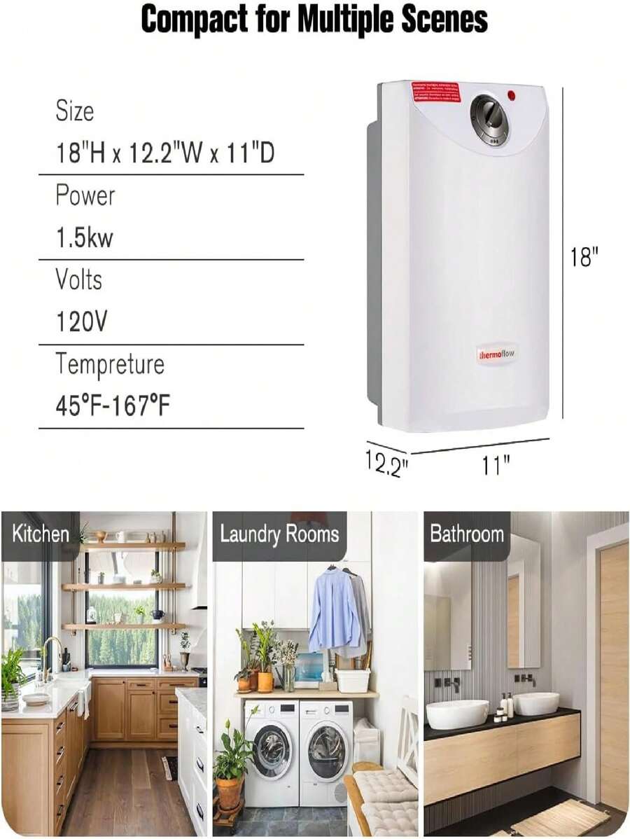 Thermoflow Electric Mini Tank Water Heater, 4.0 Gallon 120V Corded