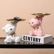 1 件现代几何熊陶瓷钥匙扣雕塑适用于家庭装饰和组织，客厅家庭办公桌面装饰钥匙零食水果架盘子装饰品配件，可在节日期间作为礼物赠送给家人、朋友和爱人