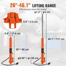 Hydraulic Long Ram Jack  8 Ton Engine Hoist Cylinder With Air Pump And Single Piston Pump  Hydraulic Ram Cylinder Clevis Base For Engine Lift Hoists  Garage Shop Cranes  Mechanical  Farm - 橘色 - 查看 3