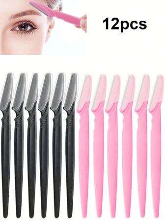 3/12/36pcs Safe Eyebrow, Facial, Body Hair Trimmer Shaver Razor With Cover For Women, Makeup Tool Set,Eyebrow Razor, Safe Facial Hair Remover, Facial Shaver, Exfoliating Dermaplaning Tool For Men And Women