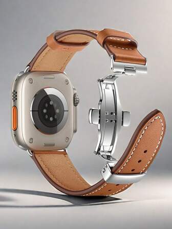 1 pieza Correa de reloj de cuero genuino con forma de manzana, unisex, de moda y negocios, compatible con Apple Watch de 40mm Ultra, 49mm, 44mm, 45mm, 46mm, 41mm, 42mm, 38mm, correa suave y cómoda, compatible con Series 10, SE, 9, 8, 7, 6, 5, 4, 3, 2, 1 (solo la correa)