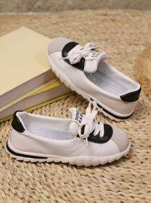 Giày thể thao cổ điển có dây buộc mũi tròn dành cho trẻ em hàng ngày, thể thao, ngoài trời, mùa thu và mùa hè - trắng - Xem 3