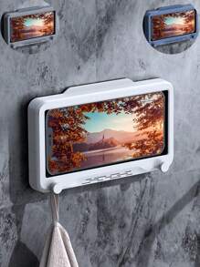 1pc Waterproof Anti-Fog Bathroom Phone Holder, Rotating/Fixed No-Drill Wall-Mount Phone Stand For Shower Video, Fit For Phones 6.5 Inches Or Less, Touch Screen Compatible Bathroom Decor Fall Decor Bathroom Accessories Bathroom Organizer Back To School