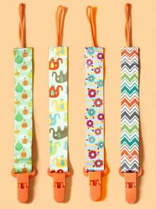 3pcs/Set 2-Sided Floral Pacifier Clips, Baby Teething Toy Holder Leash, Random Pattern - Blue - View 9