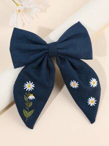 1 chiếc nơ cài tóc thủy thủ màu xanh nước biển cho bé gái, kẹp tóc cá sấu thêu hoa cúc có đuôi, kẹp tóc nơ vải hoa cúc màu trơn, kẹp tóc nơ thêu hoa, kẹp tóc nơ hoa cúc thanh lịch, phụ kiện tóc thời trang cho nữ - Màu xanh hải quân - Xem 3