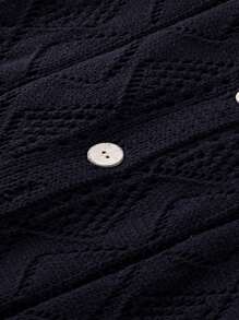 Boho Retro Cotton Mix Crochet Knit Hollow Light Weight Button Front Side Slit Long Cardigan - màu đen - Xem 5