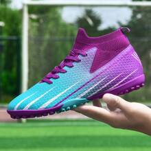 1 双男女通用钉鞋训练鞋，适合户外人造草坪、硬质室内训练场，专业足球/足球草皮鞋，系带，防滑橡胶鞋底 - 紫月 - 查看 4