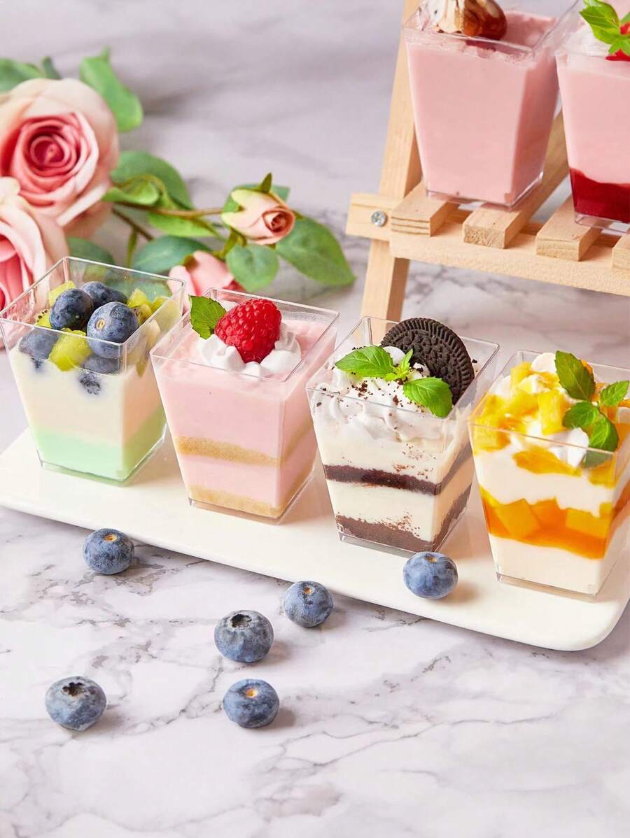 35 chiếc, Cốc tráng miệng dễ thương, Bình bánh pudding mini, Cốc tráng miệng mùa hè Món khai vị mặn, Trái cây, Kem, Bánh mousse, Cốc tráng miệng tiệc gia đình, Có thể tái sử dụng - Nhiều màu - Xem 1