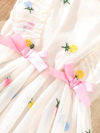 Young Girl Summer New Embroidered Mesh Sleeveless Dress