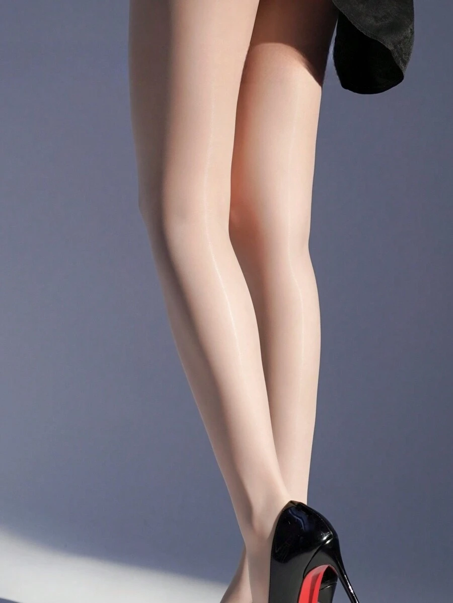 1pc Women Glossy Tights, Fashionable Sexy Pantyhose, Cozy - Apricot - View 1