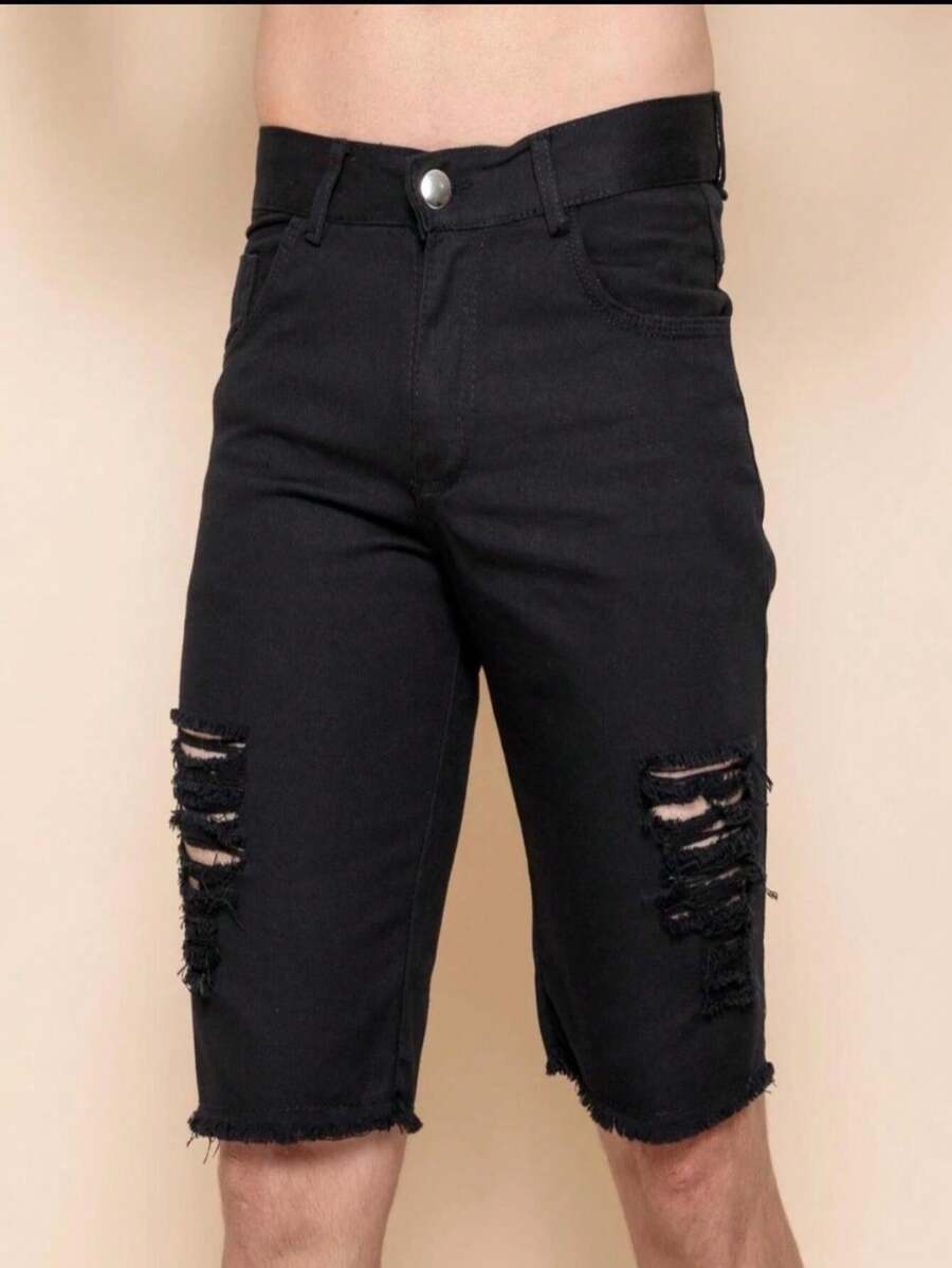 Men's Ripped Jeans Shorts Fashion Style - 黑色 - 查看 1