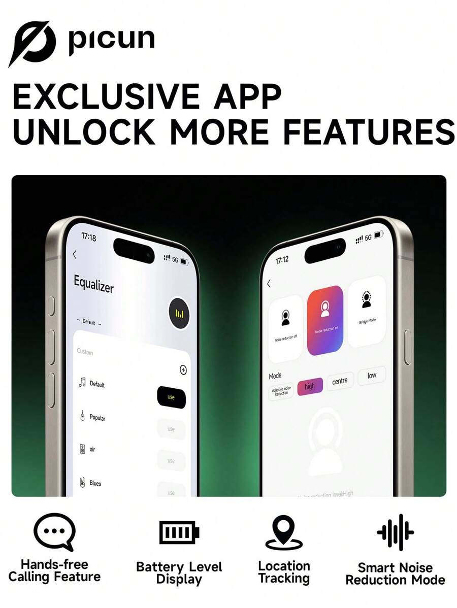 Picun F2 Hybrid Active Noise Cancelling Headphones, 50H Playing Time Hi