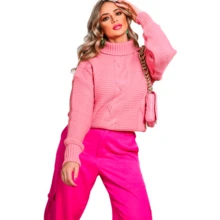 Golona Thick Women's Blouse Braid Knitting Winter - hồng - Xem 2