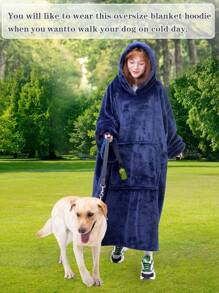 1 Pcs Wearable Blanket Sweatshirt Gifts For Women And Men, Warm And Cozy Giant Blanket Hoodie, Thick Flannel Blanket With Sleeves And Giant Pocket - Navy - View 6
