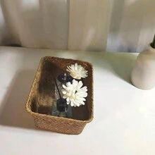 1pc Woven Grass Storage Basket, Drawer Organizer Box, Multi-Purpose Home Decor Accessory - Yellow - View 7