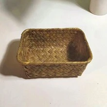 1pc Woven Grass Storage Basket, Drawer Organizer Box, Multi-Purpose Home Decor Accessory - Yellow - View 3
